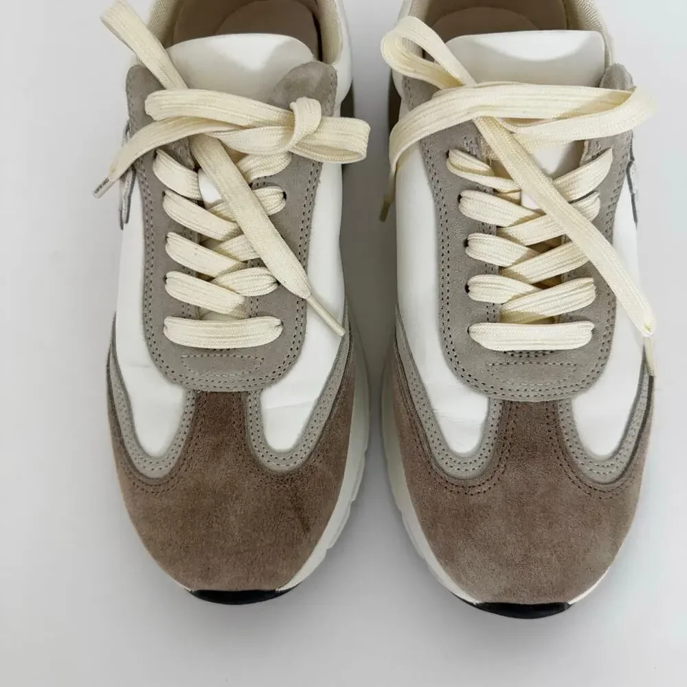 Tory Burch Good Luck Trainer Sneakers Suede Trim White/Tan Women's 9.5M